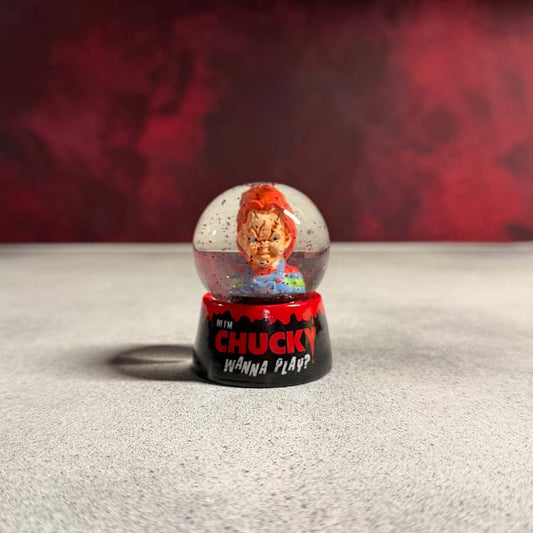 Child’s Play – Chucky “Wanna Play?” Mini Snow Globe | 3” Collectible Horror Decoration